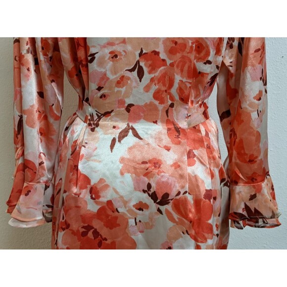 Women's Oscar de la Renta Pink Label Floral Print Ruffle Trim Robe LG - Picture 10 of 16